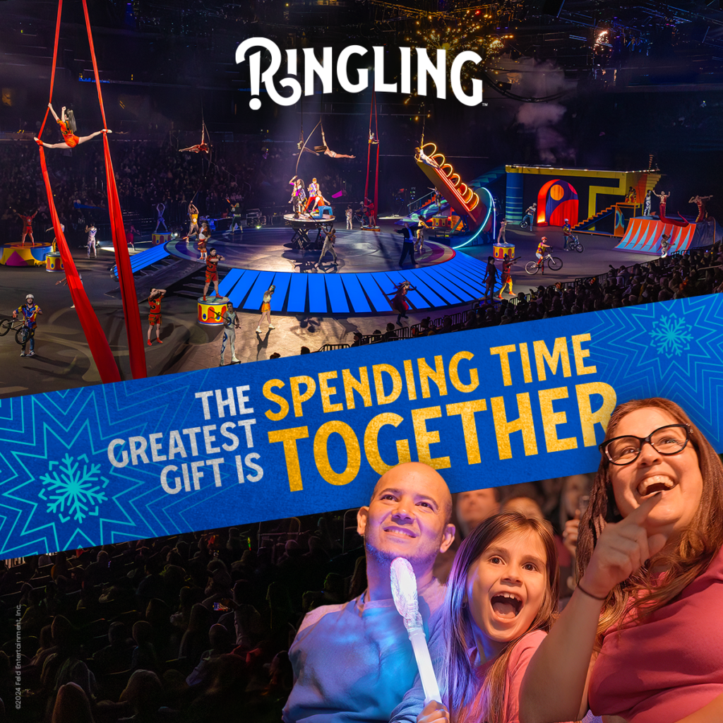 Image of a family enjoying the circus with the caption: The Greatest Gift is spending time together